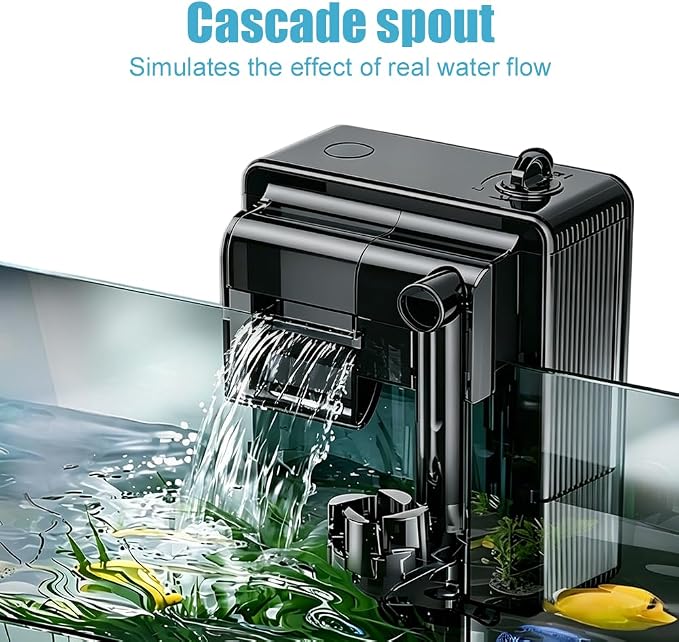 DONGKER Hang On Back Aquarium Filter, 3W/5W Multi-Stage Filtration | Automatic Height Adjustment Silent Waterfall Fish Tank Filter with Oil Skimmer Oxygen Increasing for Fish Tank