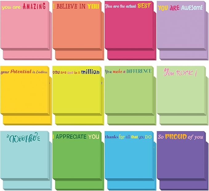 Yinder 24 Pcs Inspirational Sticky Notes Cute Motivational Sticky Notes Pad End of Year Employee Appreciation Gifts Bulk for Teacher Nurse Coworkers Office Supplies 3 x 3'' (Thank You,Classic Color)