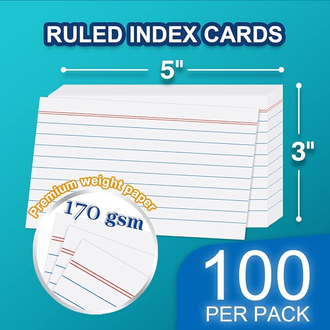 H4D 3x5 Index Card Case with 100 Heavyweight Ruled Index Cards and Dividers, Purple