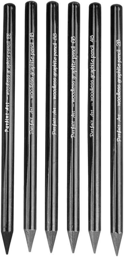 6 PCS Professional Woodless Charcoal Pencil Artist Sketching Drawing Pencil Graphite Sketch Pencils Charcoal Sticks Art Pencil Set for Drawing Shading Sketching 6 Grades of Graphite HB 2B 4B 6B 8B EE