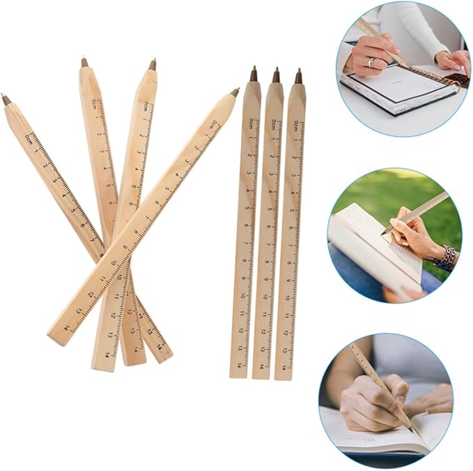 20pcs Wooden Ballpoint Pens with Black Ink, Biodegradable Natural Wood Carpenter Markers with Printed Ruler, Construction and Woodwork Signature Writing Pens for Professional
