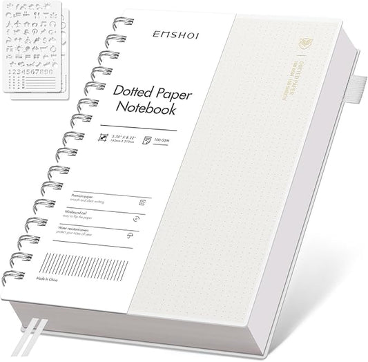 EMSHOI Spiral Notebook Dotted journal, A5 Dotted Grid Notebook with 300 Pages, 100gsm Thick Paper, Waterproof Softcover Notebook for Journaling, 5.7" × 8.22" - Transparent