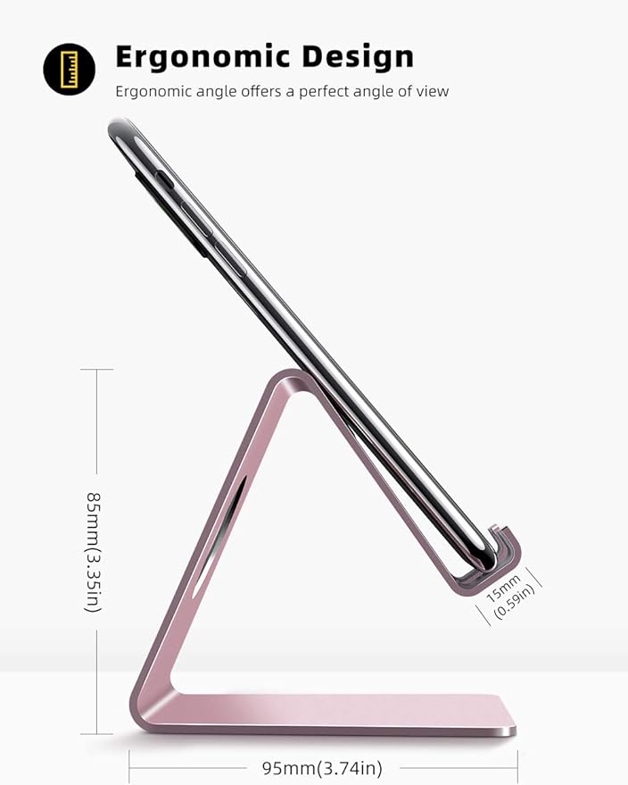 Lamicall Pink Phone Stand, Desk Accessories - Rose Gold Pink Cell Phone Holder, Office Decor, Office Desk Accessories, Suitable for iPhone 16 15 14 13 Pro Max, 4-8'' Phone