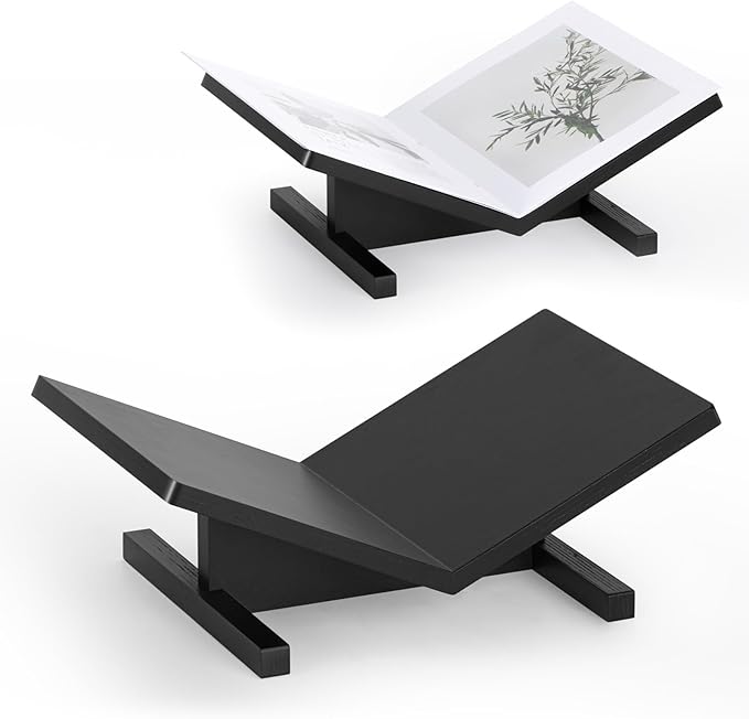 PUERSI Open Display Stand, Wooden Large Book Holder, Coffee Table Stand, Sturdy Base Design, Wood Easel for Magazine, Art, Cook Book, Bible, Quran - Black