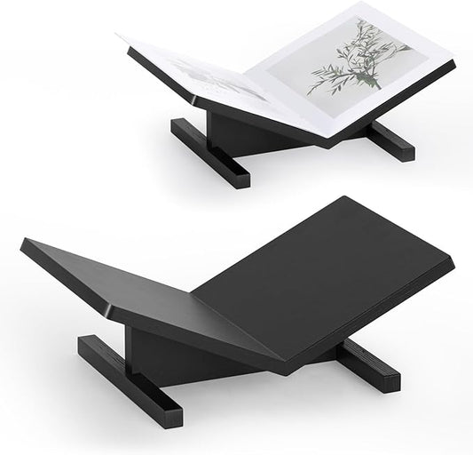 PUERSI Open Display Stand, Wooden Large Book Holder, Coffee Table Stand, Sturdy Base Design, Wood Easel for Magazine, Art, Cook Book, Bible, Quran - Black
