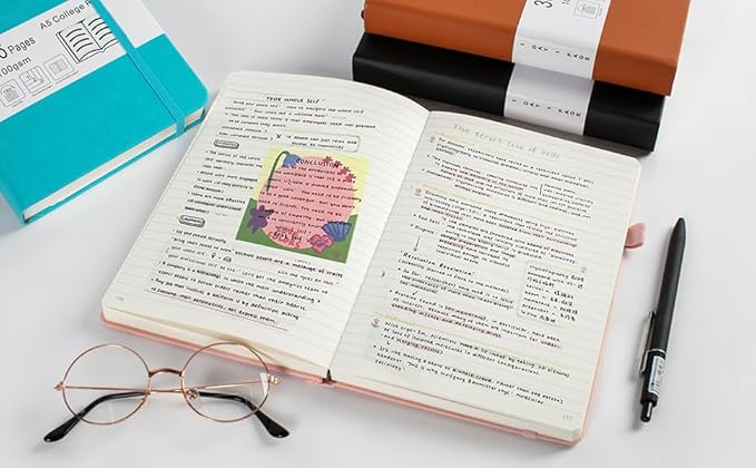 Thick College Ruled Notebook with 366 Numbered Pages, A5 Journals for Writing with 100GSM Lined Paper, Hardcover Leather Notebooks for Women Men School Note Taking Office Work Diary, Yellow