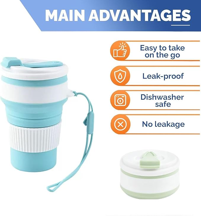 2-Pack 16.9oz Collapsible Coffee Cups – Leakproof, Foldable Silicone Travel Mugs for Camping, Office & Travel – Eco-Friendly, Portable & Reusable