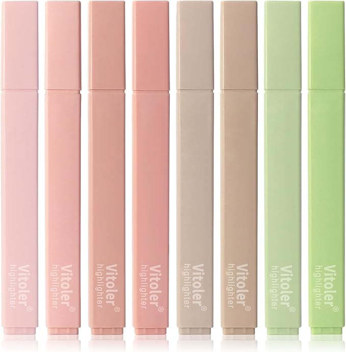Vitoler Highlighters Assorted Colors,8pcs No Bleed Bible Chisel Tip Highlighters,Aesthetic High lighters for Office Supplies