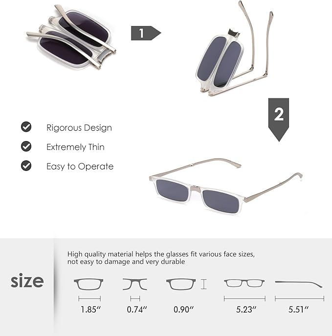 SKYOAK Unbreakable Evolved Folding Reading Sunglasses Women Men Blue Light Blocking Anti UV Eyestrain Foldable Portable Compact Lens Sun Readers Upgraded Metal Case Pocket Computer glasses 2.0 BLACK