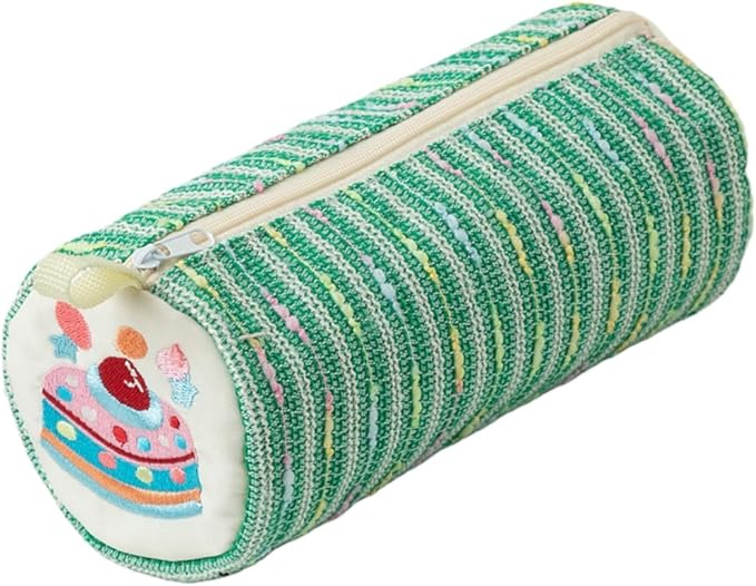 Pencil Case Pouch, Cute cartoon strawberry cake pencil case with versatile colorful lines and large capacity storage bag(Green Circle)