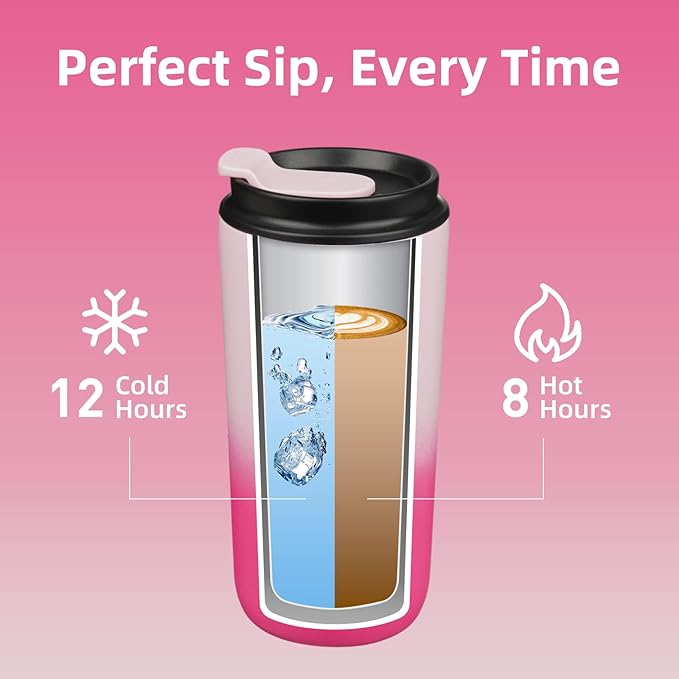 BJPKPK 16oz Insulated Tumbler with Lid,Travel Coffee Mug Stainless Steel,Leakproof Reusable Thermal Cup for Cold and Hot Drinks,Cherry Blossom
