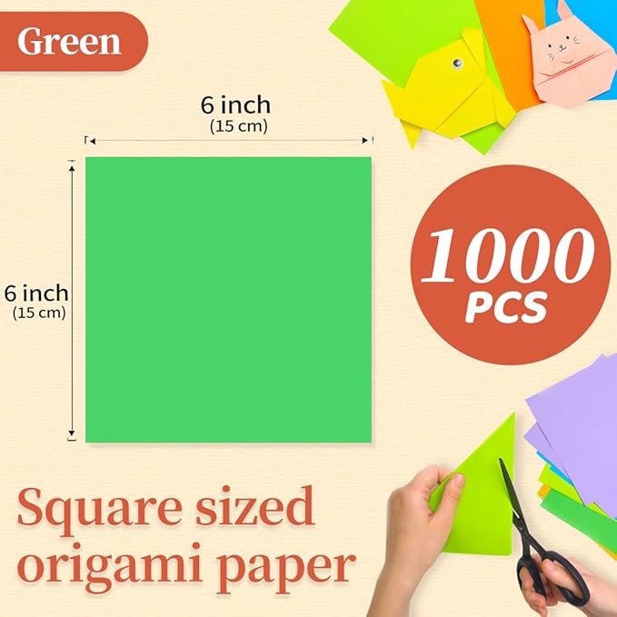 IOOLEEM Green Origami Paper, 1000 Sheets, 6 Inch Square, Double Sided Colored Paper for DIY Crafts
