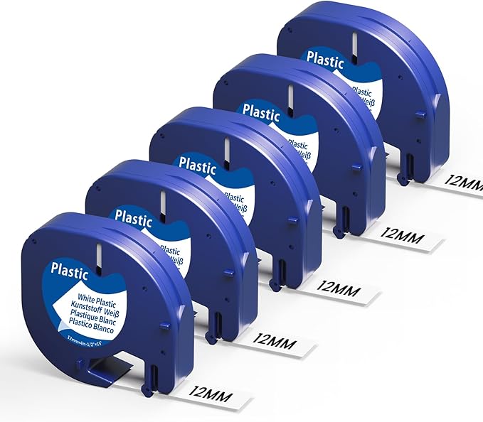 Replace for Dymo Letratag Refills White Plastic 12mm Compatible for Dymo Label Maker Refills White Plastic 1/2'' for Letra Tag Label Maker Refills 91331 for 100H 100T Plus 200B QX50 XR XM, 5-PK