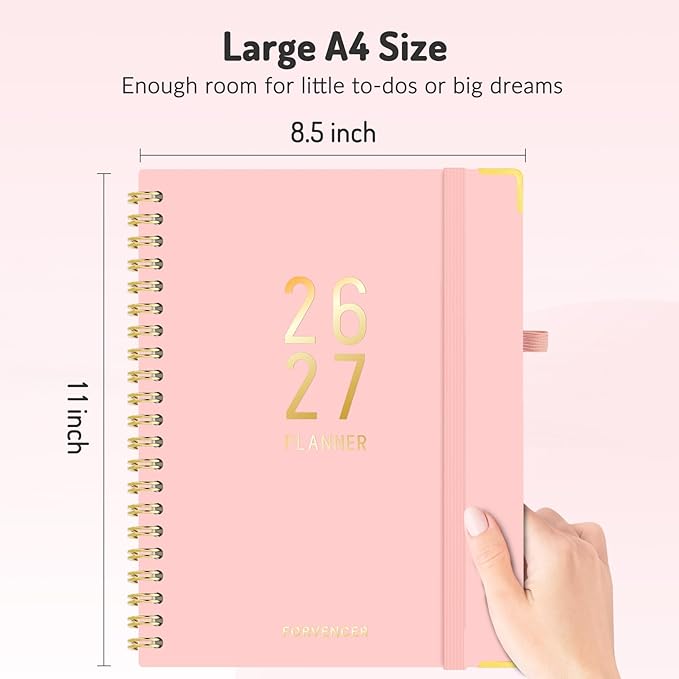 Jul 2026 - Dec 2027 Planner, Forvencer 18 Month Academic Planner 2026-2027, 8.5" x 11", Calendar Planner Weekly and Monthly, Daily Agenda Book, College School Supplies for Student Teacher, A4, Beige