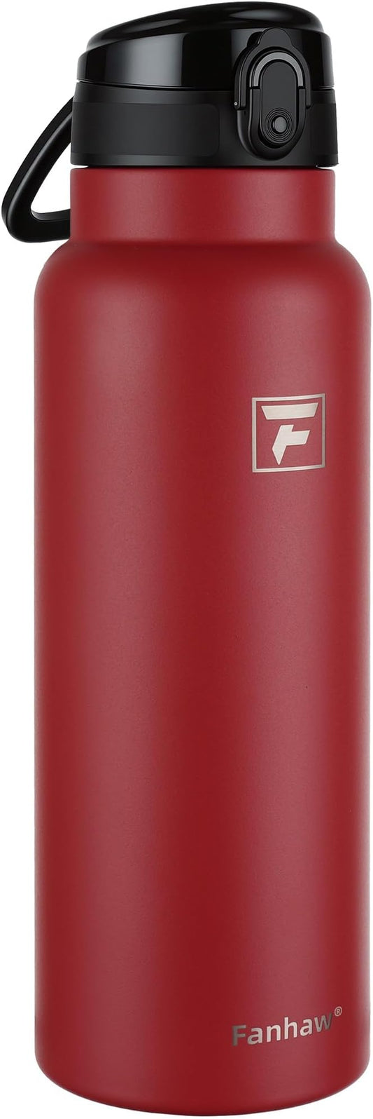 Fanhaw 40 Oz Insulated Stainless Steel Water Bottle with Chug Lid – Wide Mouth, Leak-Proof, BPA-Free – Ideal for Kids, Adults, Sports, Gym, and Outdoor Use (Red)