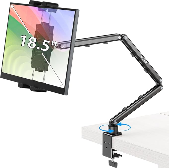 Urmust Portable Monitor Stand 15.6", iPad Stand for Desk, Portable Monitor Holder up to 18.5" Holds, Adjustable Desktop Tablet Arm Mount, Apple iPad Holder for Bed, for 4.7"-12.9" i Pad Pro/Air/Mini