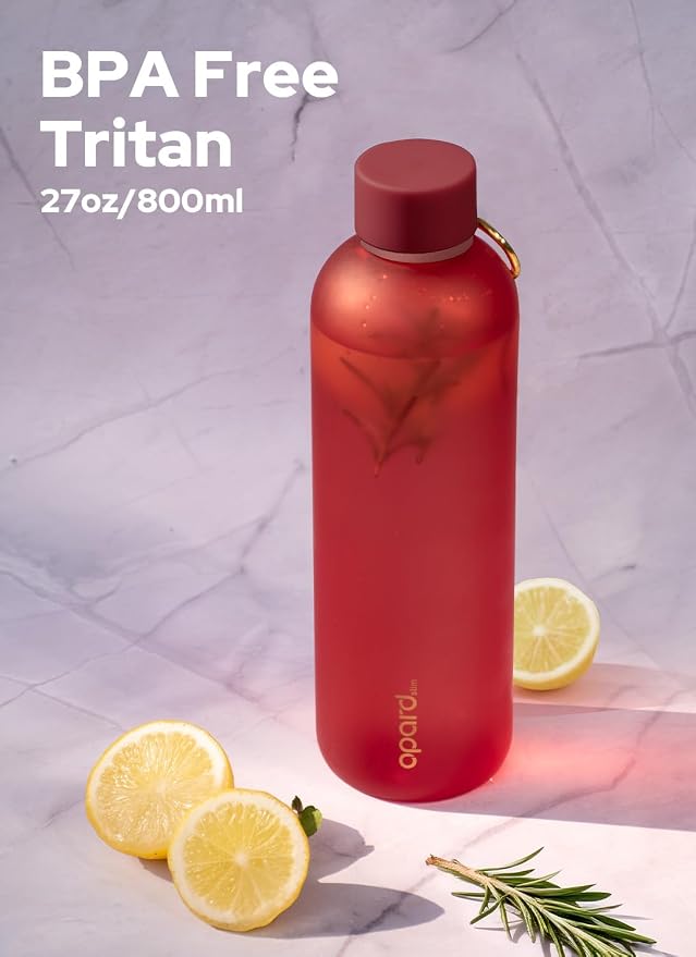 Opard Slim Water Bottle 27oz, Dishwasher Safe Plastic Water Bottle BPA-Free, Leakproof Screw Top, Cranberries Red, Reusable for Travel School Sport Gym Hiking