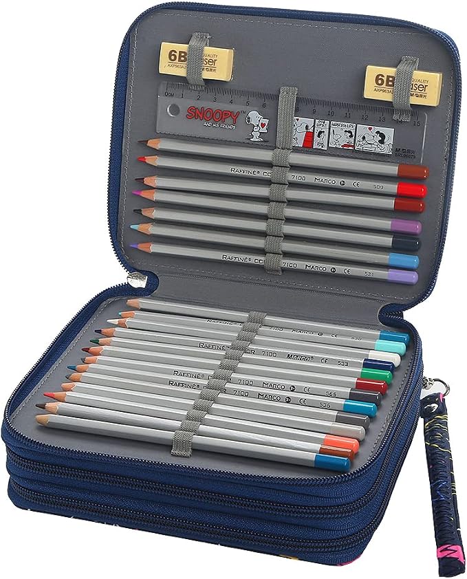 72 Slots Pencil Case Organizer w/Removal Handle Strap | 3-Layer Zipped Pencils Box Large for Colored Pencils Watercolor Pencils for Office and Travel for Artist