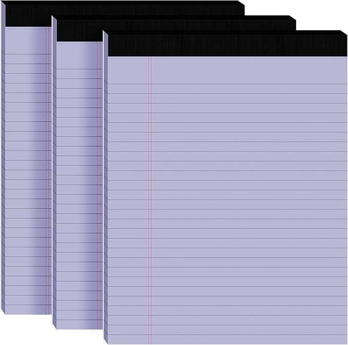 3pcs Legal Pads 8.5 x 11,Notepads 8.5 x 11 Inch, 30 Sheets/Pack, Purple Note Pads Clear Print Writing Pads of Paper, Perforate Wide Ruled Lined with Sturdy Back for Office, Business & School Supplies