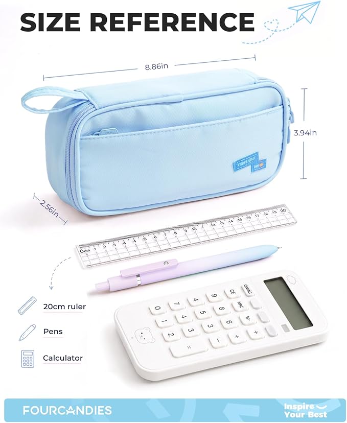 Four Candies Large Pencil Case, 5 Compartments Canvas Pen Organizer | Big Capacity Pencil Pouch Bag for School Supplies, Portable Stationery Holder for Teen Girls Boy Men Women