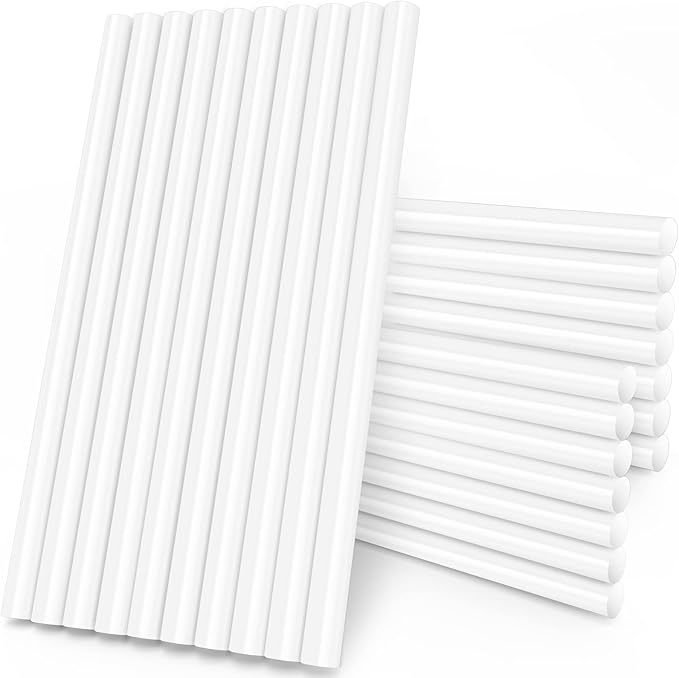 White Hot Glue Sticks Full Size, Manarty 24 PCS 0.43 Dia x 8" Long Fbric Glue Sticks for Craft, Adhesive Hot Melt Gluing Sticks for Crafting, Woodworking, Decoration, Bonding Repair, Wax Sealing