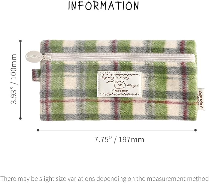 Monolike Unmatched Friends Old Check Pencil Case, Green - Pencil Pouch, Portable Pencil Bag, Pencil Case, Office Pouch case, Cushion, Soft, Vintage