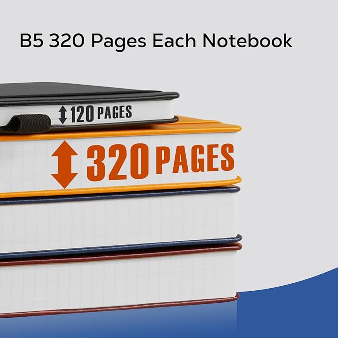 FOCUS DAY 3 Pack Leather Notebooks Journals, Bulk Lined Notebook Journals Set for Women Men Writing, 320 Pages Hardcover B5 College Ruled Notebook Journal Notepad for School Office, Black Blue Brown