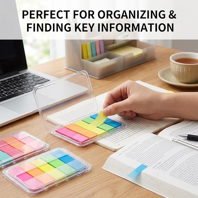 300Pcs Aesthetic Sticky Tabs for Annotating Books, Colorful Transparent Page Markers & Flags, Clear Index Note Stickers for Bible, Notebooks & Reading, Small Mini Pop Up Tab Set
