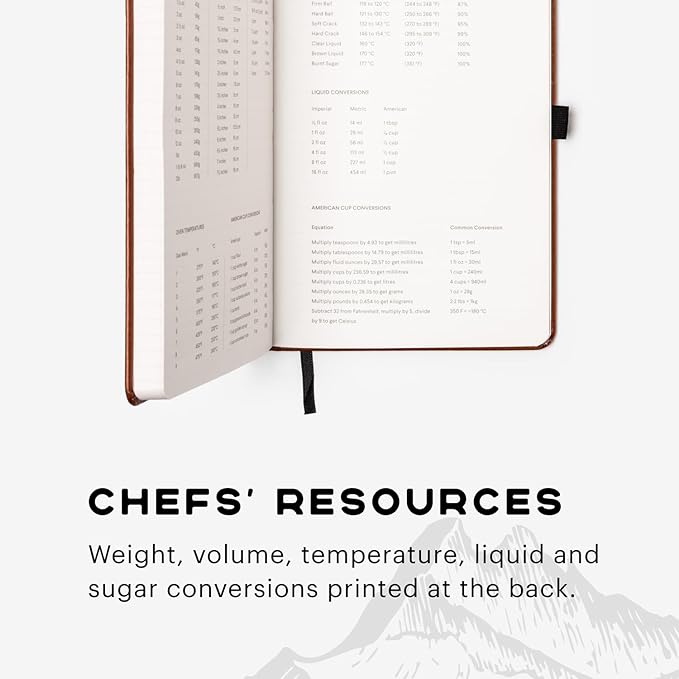 Stone Journal Chef Notebook – 13 × 21 cm Waterproof Paper, 144 Pages, Half Lined & Half Blank, Vegan Leather Hardcover, Kitchen Conversions, Premium Journal (Tan Brown)