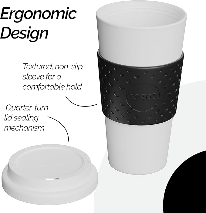Copco Acadia 16oz Travel Mug, Black | Double Wall Insulated Tumbler | Non-Slip Sleeve and BPA-Free | Microwave & Dishwasher Safe | Reusable Plastic Travel Coffee Mug