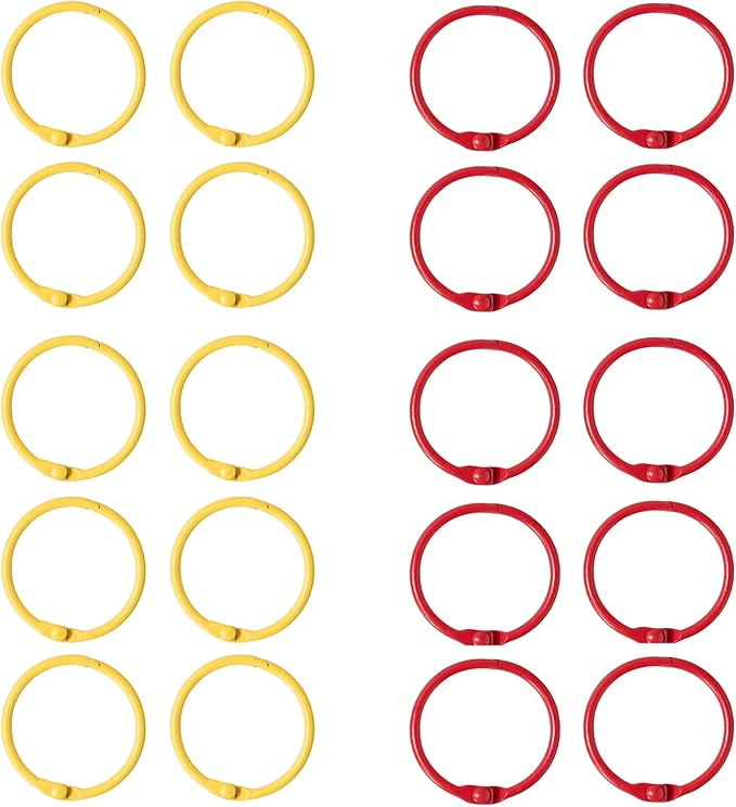 20 Pack 1 Inch Binder Rings, 2 Assorted Colors Loose Leaf Book Rings, Nickel Plated Metal Rings for Flash Cards, Index Cards, Key Rings, School Office Supplies (Yellow & Red)