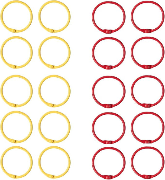 20 Pack 1 Inch Binder Rings, 2 Assorted Colors Loose Leaf Book Rings, Nickel Plated Metal Rings for Flash Cards, Index Cards, Key Rings, School Office Supplies (Yellow & Red)