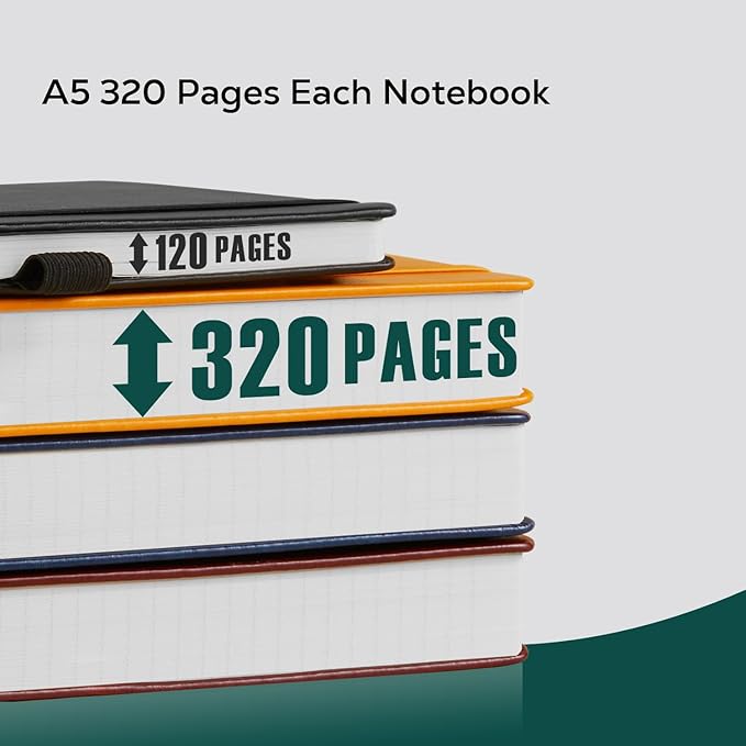 FOCUS DAY Hardcover Notebook Journal, A5 Lined Daily Journal College Ruled Notebook for Women Men, 320 Pages Thick Writing Journal Notebook for School Work, Dark Green Leather Notebook, 5.7'' X 8.4''