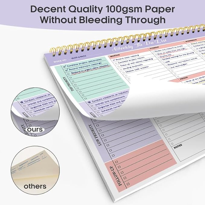 Taja 6 Pack of Weekly To Do List Notepad with 52 Undated Sheets（8.5"×11"）- Weekly Desk Planner for Women & Man, Work and Home - 6 Pack Violet Dream