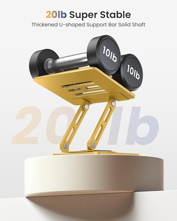 LOXP Metal Tablet Stand, 360 Rotating iPad Stand with Heavy-Duty Base, Tablet Holder Compatible with 4.0-16.9" Device, 2025 iPad Pro Air Mini, Kindle, Surface Tablet, Portable Monitors - Gold