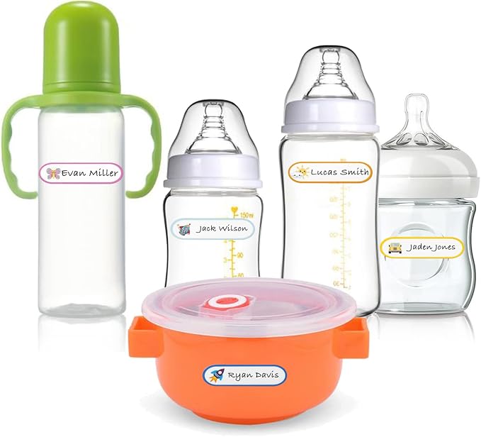 Name Labels for Kids Stuff, Waterproof Daycare Labels for Baby Bottles, 80 PCS Personalized Name Tag Stickers for Water Bottles, School Supplies, Sippy Cup, Dishwasher Safe, Self Laminating