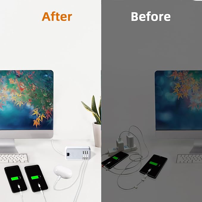 USB Charger Station Multi Port, Portable 6 Ports Chargers for Multiple Devices, Wall Charger Adapter for iPhone 17 16 15 pro max Samsung Galaxy S25/S24/S23
