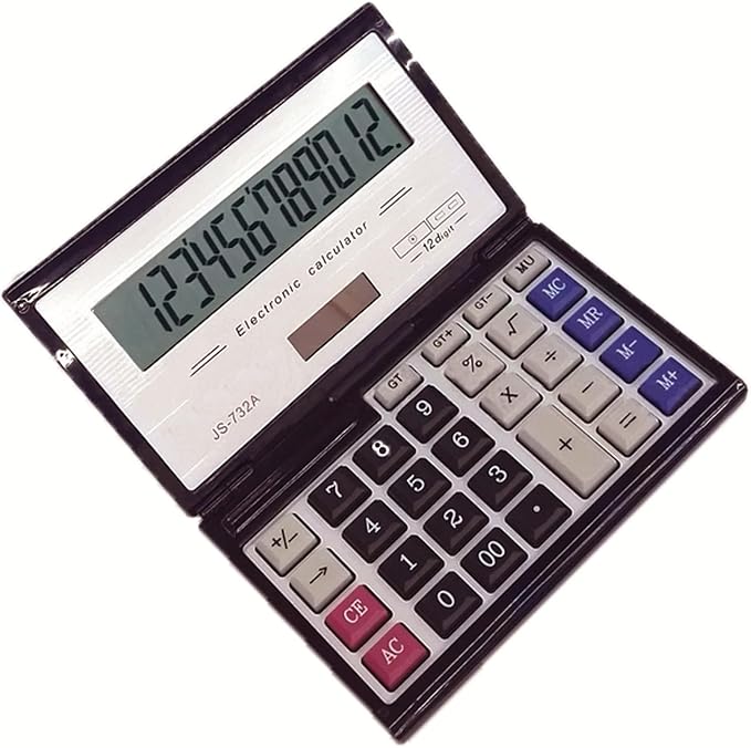Maizoon Solar Dual Power Calculator with 12-Digit Display Large Screen Folding Flip Cover Big Button Portable Computing Tool for Finance Business Office and School