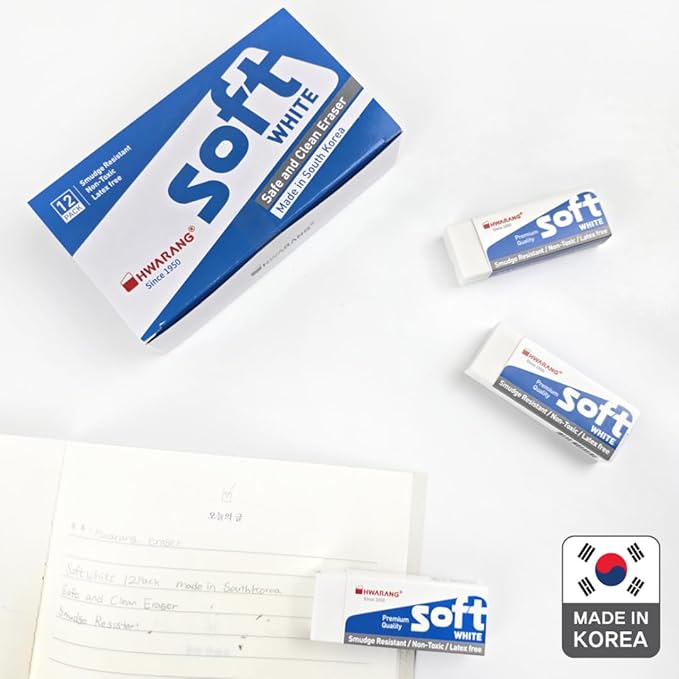 Hwarang Original Korean Art Eraser Set – Soft, Clean Erasing, Professional & School Supplies, Eco-Friendly, Quality Proven, Dust-Free, Smudge-Proof - 24 Erasers