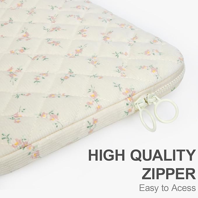 Puffy Laptop Sleeve 13 Inch Cute Quilted Laptop Protective Case Padded Floral Computer Sleeve for MacBook (B-Light Pink, 13 Inch)