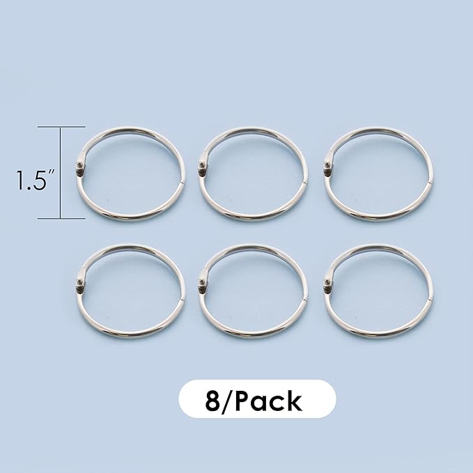 BAZIC Loose Leaf Binder Ring 1.5", Book Rings Binder Rings, Nickel Plated Steel Metal Ring for Flash Cards, Index Card, Keychain (8/Pack), 1-Pack