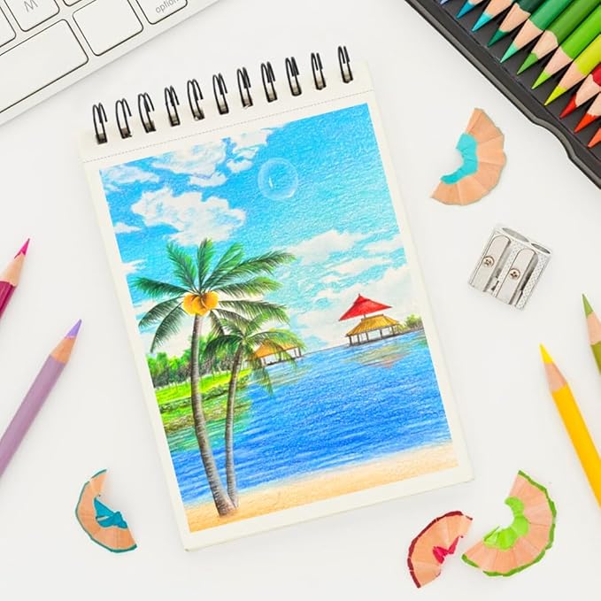 8.3" x 5.8" Hardcover Sketchbook, Top Spiral Bound Art Journal Sketchbook, 60 Sheets 92LB/150 GSM Acid-Free Drawing Neutral White Mixed Media Paper for Adults Beginners Artists.Coffee