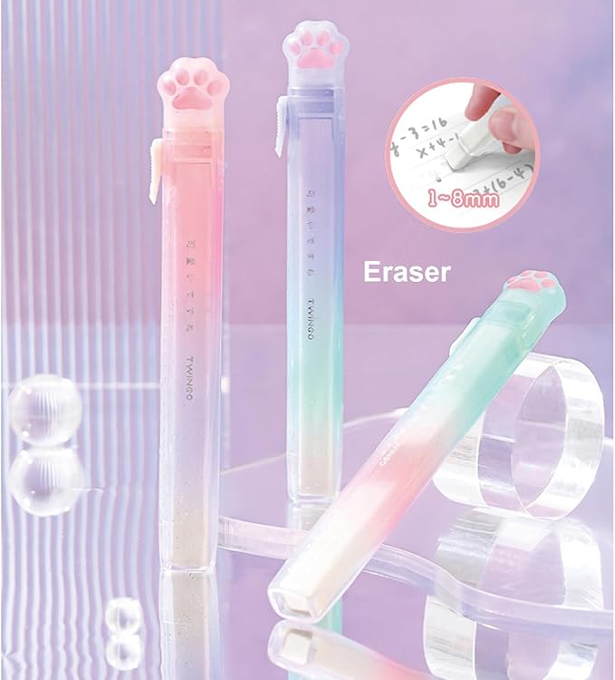 MOZXIRZ 9 Pcs Cute Blue Stationery Set Cat Paw School Supplies Kawaii Office Supplies Including Pens Highlighter Pencil Sharpener Eraser Correction Tape Ruler Sticky Flag Tabs (Gradient Blue)