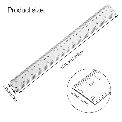YYJ HOME Clear Plastic Ruler, 12 Inch, 3 Pack, Transparent, Acrylic, Plastic Construction