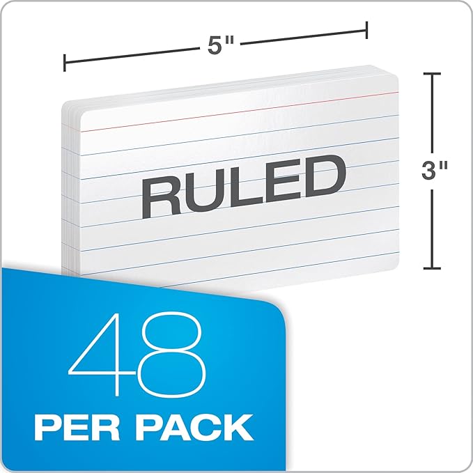 Oxford Dry Erase Index Cards, 3x5 Ruled, Reusable Flash Cards, Double Sided Dry & Wet Erase Cards for Gaming, Study or Vocabulary, 48-Pack (63517)