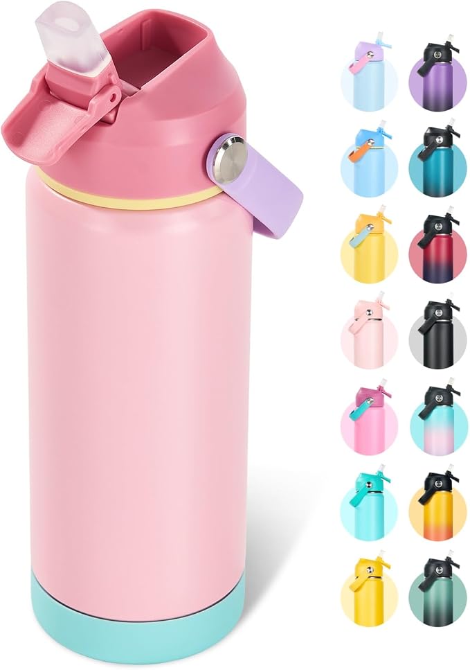 Fijinhom 18oz Insulated Stainless Steel Water Bottle, Wide Mouth Double Wall Vacuum, Silicone Straw, Sweat & Leak Proof, BPA Free Insulated Water Flask for Travel, Keep Cold 24h Hot 12h, Cherry