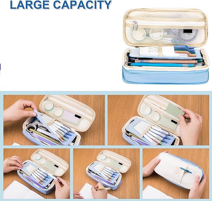 Arnuixty Large Storage Pencil Case Pen Bag with Zipper Big Capacity Pouch Organizer for Office Travel Holder Box