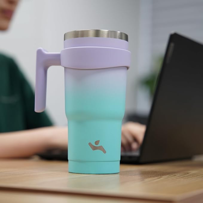 Konokyo 20 oz Tumbler with Handle and 2 Straw 2 Lid, Insulated Water Bottle Stainless Steel Vacuum Cup Reusable Travel Mug, Lavender Green