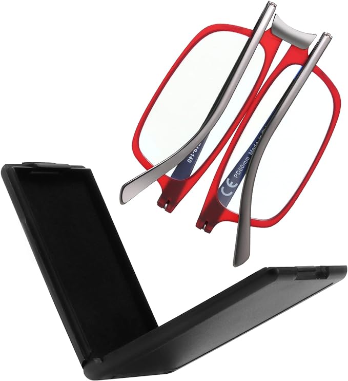 SKYOAK Evolved Folding Reading Glasses For Women Men Blue Light Blocking Anti UV Eyestrain Foldable Portable Compact Readers with Flat Hard Case Pocket Computer glasses 1.5 RED
