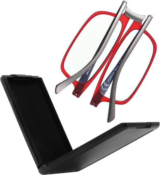 SKYOAK Evolved Folding Reading Glasses For Women Men Blue Light Blocking Anti UV Eyestrain Foldable Portable Compact Readers with Flat Hard Case Pocket Computer glasses 1.5 RED